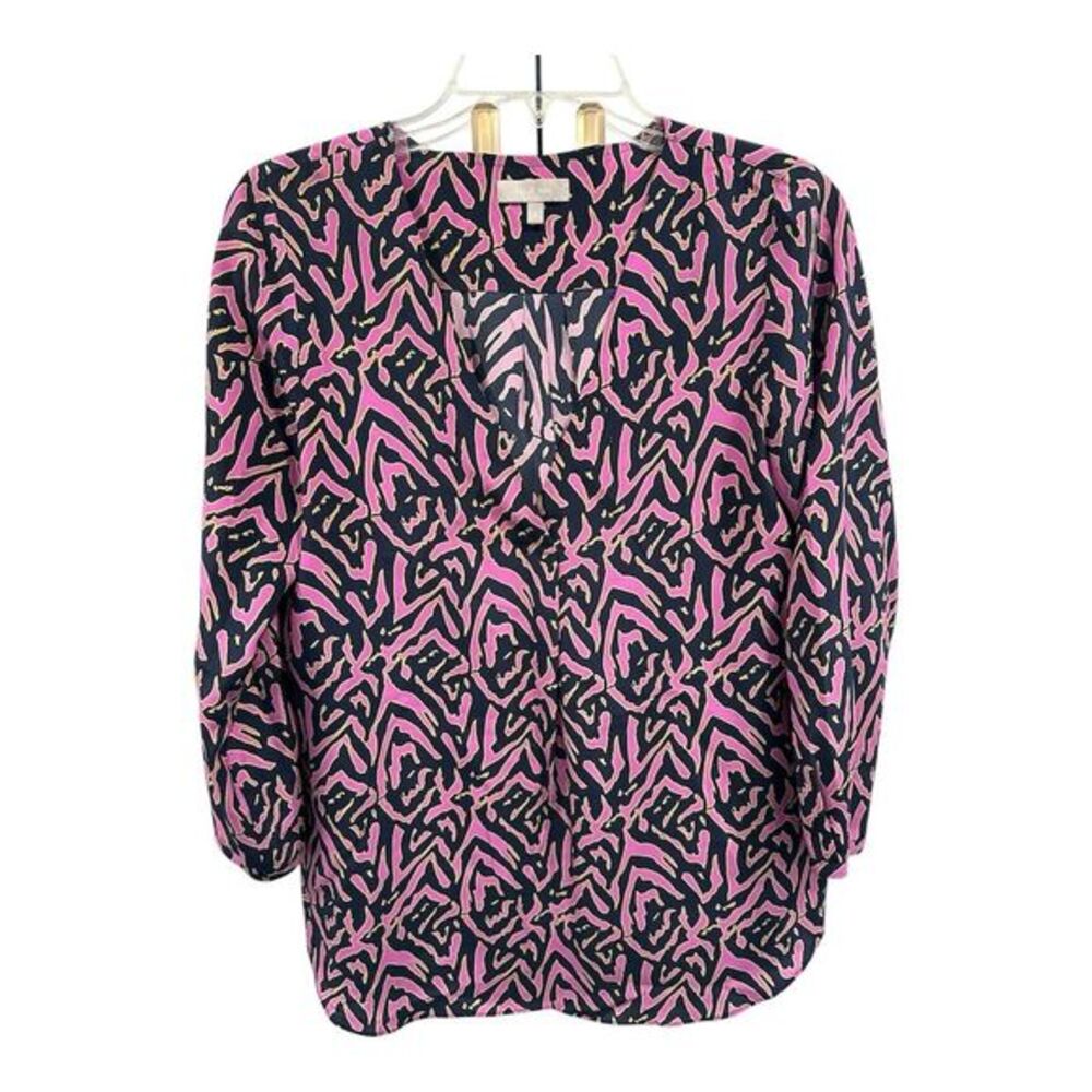 Ellie Kai Women's‎ Silk Blouse Size 2 Geometric Print Long Sleeve